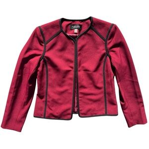 Black Label By Evan Picone Women’s 4 Maroon Black Trim Open Classic Lined Blazer